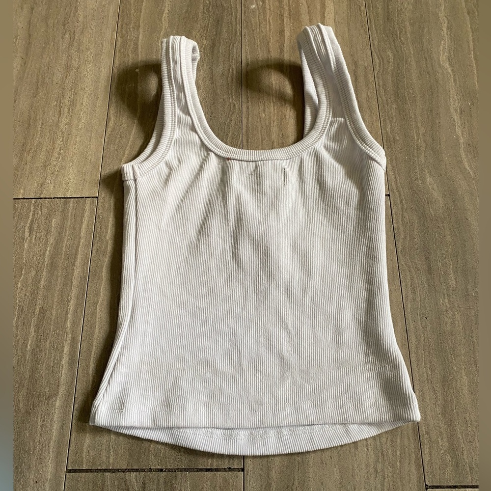 white fox logo Women's White Ribbed Tank Top cropped size xxs - Picture 2 of 5